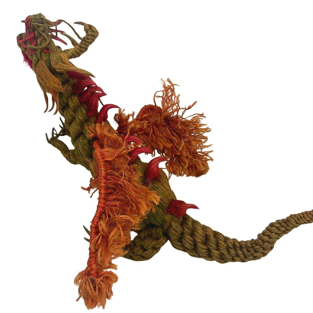 VTG 13" Dragon Jute Sculpture Braided Rope Doll Toy Plush HANDMADE Art Mythical